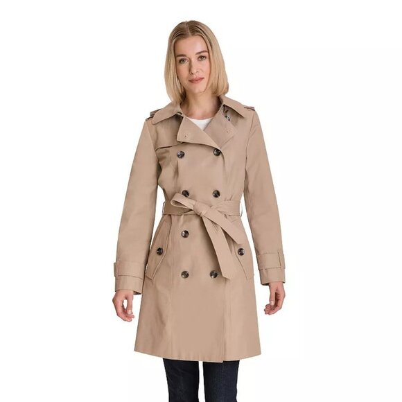 London Fog Women's Double Breasted Belted Hooded Trench Coat P6385 - Picture 1 of 10